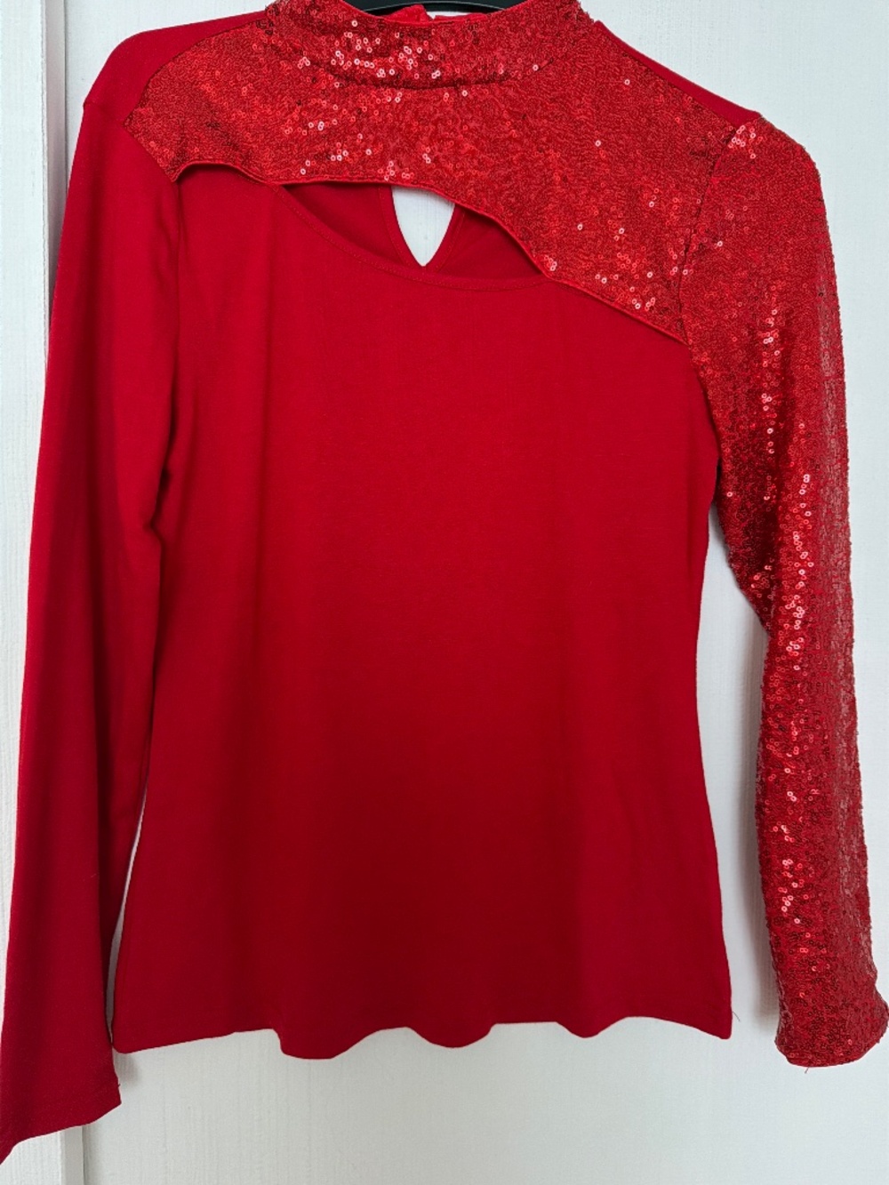 New York & Company Red Sequin Long Sleeve Top Size M NWT
